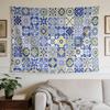 A Stylish Tapestry, Blue, Yellow, Patterned Tiles.,perfect for Sprucing up Wall Decor in Homes, Dorms and Bedrooms.