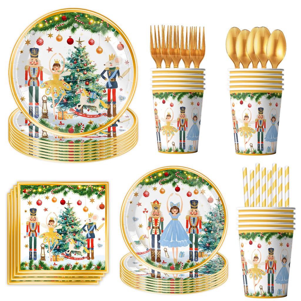 Christmas Themed Party Supplies White Nutcracker Tableware Party Atmosphere Arrangement Props Banner Tablecloth