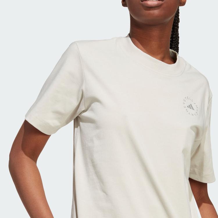 Adidas X Stella McCartney Truecasuals Regular Tee Solid Logo Round Neck Short Sleeve T-Shirt Women Tops Off-White IJ0569