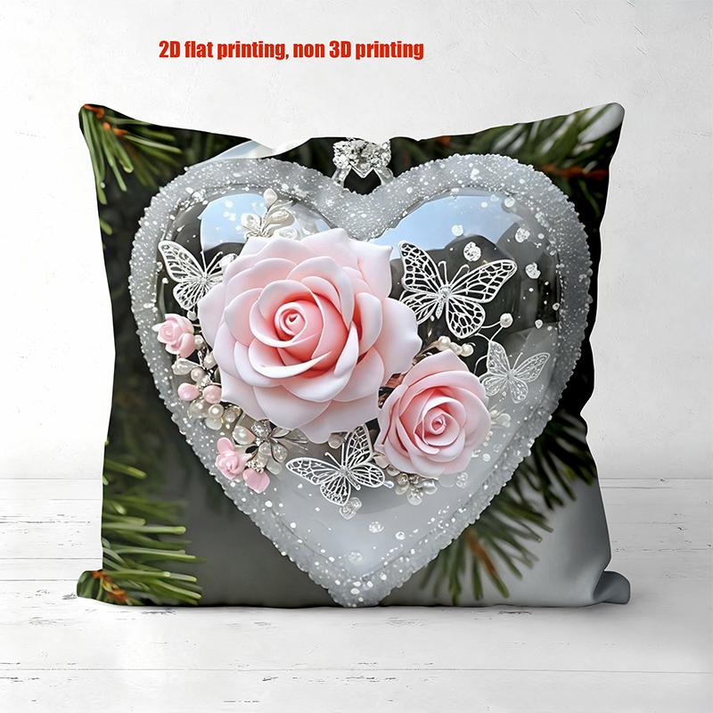 Heart-Shaped Rose Decorative Cushions 2D Flat Printed Polyester pillowcase, sofa decorative cushion cov Headboard Pillow