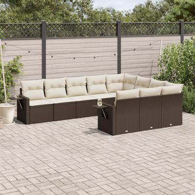 Vidaxl 10-Cz. Tuinmeubelset Met Kussens, Bruin Polyrattan