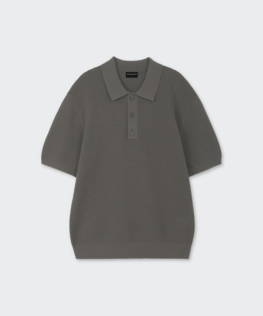 MUSINSA STANDARD Crocheted Knitted Polo Shirt [Khaki Grey]