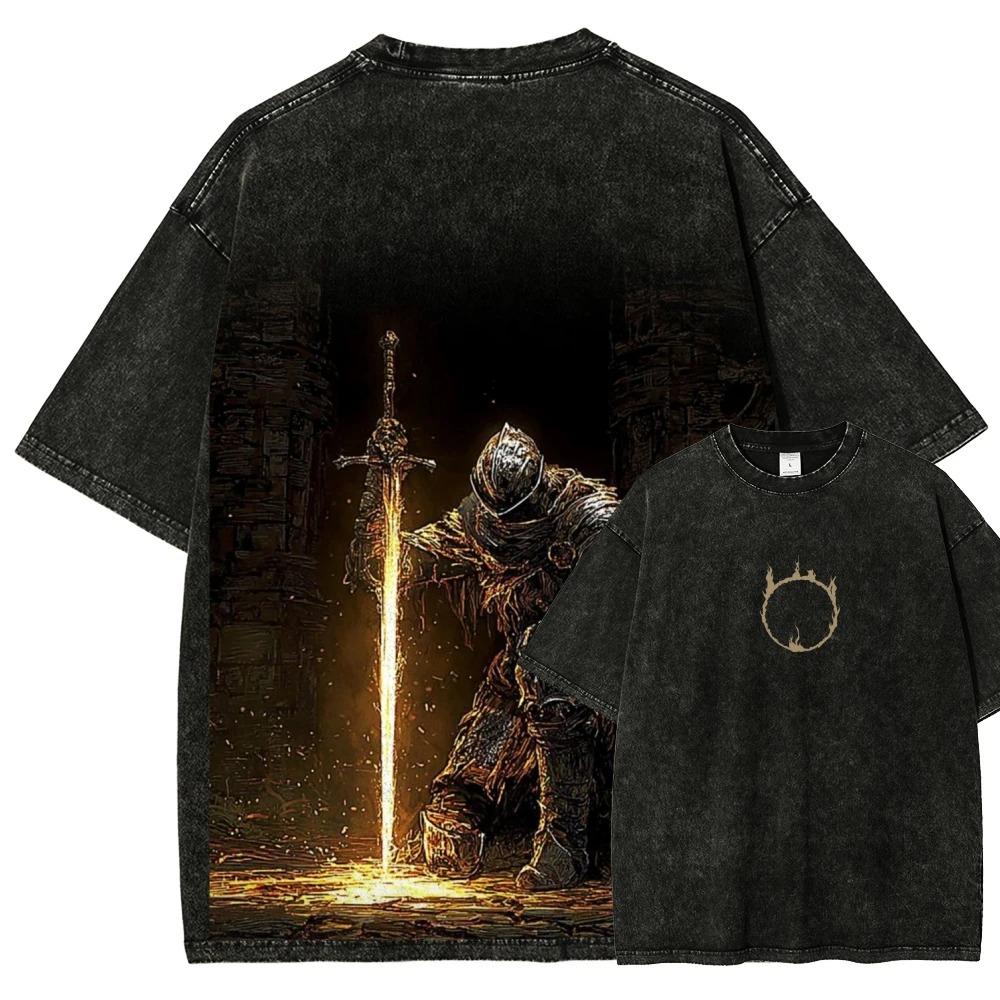 Dark Souls Lordo Sepolcrale Nito & Falò Lavaggio Vintage Oversize Unisex Streetwear T-shirt Donna e Uomo