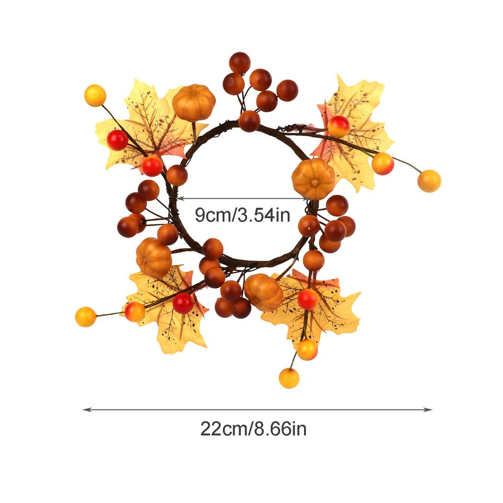 Fall Candle Rings Wreaths Decorative Candle Rings with Artificial Leaves Pumpkin Berries