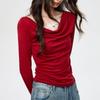 Spliced Lace Fake Two-piece Long-sleeved T-shirt Women's Slim Pleated Early Autumn Top