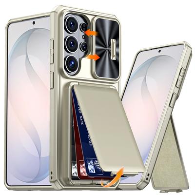 Slide Camera Protection Flip Slot Card Bag Holder Phone Case For Samsung S26 Ultra Shockproof Armor Solid Color Protective Cover