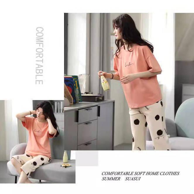 Ensemble deux pièces d'été à manches courtes et sept pantalons pour femme