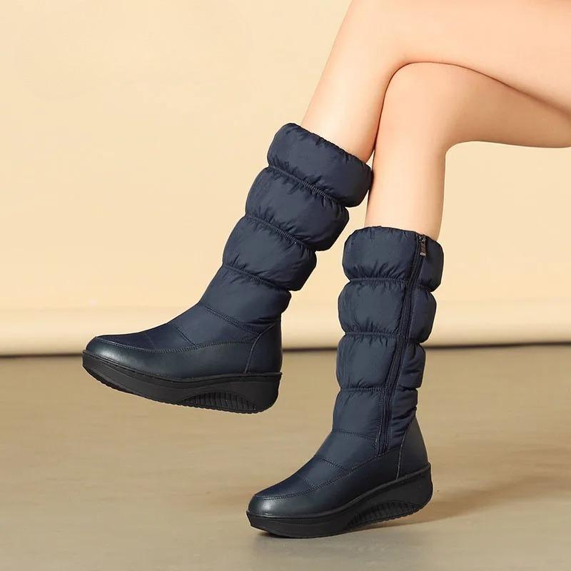 Fashion Waterproof Snow Boots Women Platform Down Boots Thickening Padded Mid-calf Boots Women Long Plush Winter Boots Plus Size 43