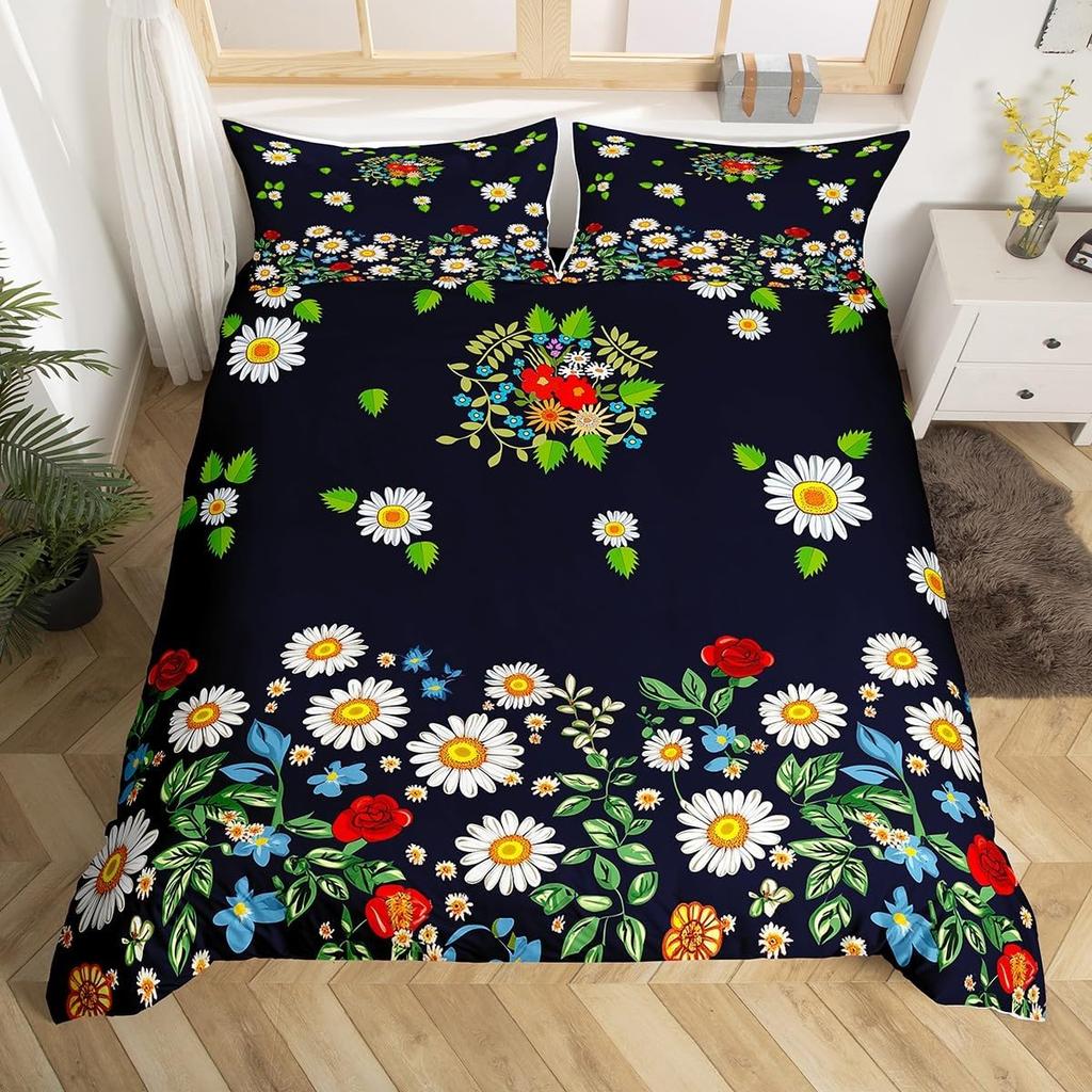 70er Jahre Retro Hippie Bettwäsche Set Groovy Blumen Bettbezug Full Queen für Erwachsene Teenager Boho Vintage Psychedelisch Floral Bettbezug