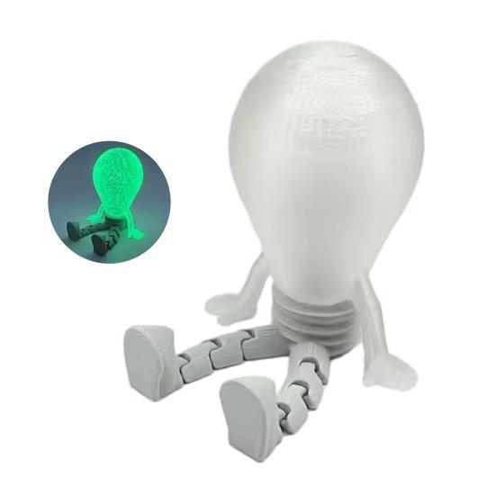 

3D Printed Bulb Figure Glow-in-The-Dark Articulated Figurine with Dangling Legs for Home Office Desktop Shelf Decor зелений
