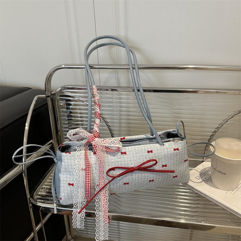 Women S Cute Bow Lace Contrast Tote Bag Single Shoulder Underarm Bag