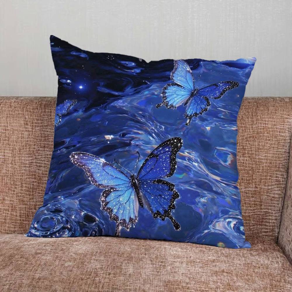 Blue Butterfly Ocean Wave Pillow Case Pillowcase Home Sofa Cushions Car Cushions Pillowcover Office Pillowshell Pillow