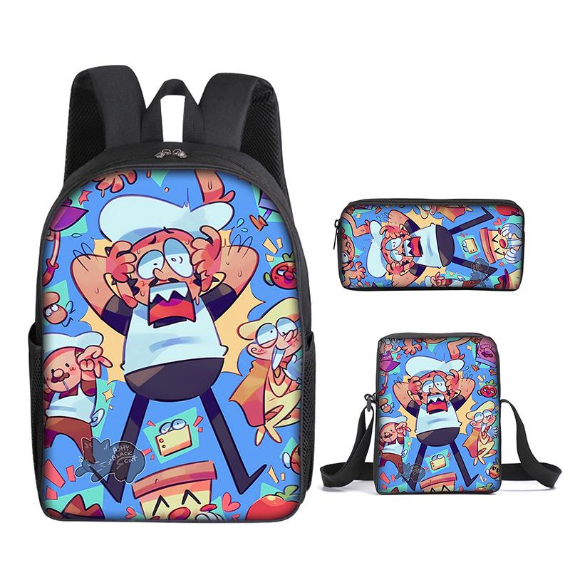 Mode Nouveauté Luxe tour à pizza Impression 3D 3 pièces/Ensemble élève Sacs d'école Sac à dos pour ordinateur portable Sac à dos Sac à bandoulière incliné Trousse à crayons