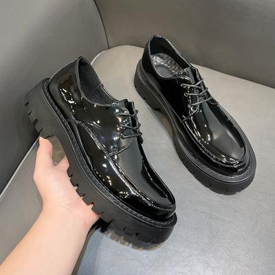 Casual British Style Versatile Height Increase Round Head Business Dress Black Platform Men's Bright Leather Shoes 20353-T