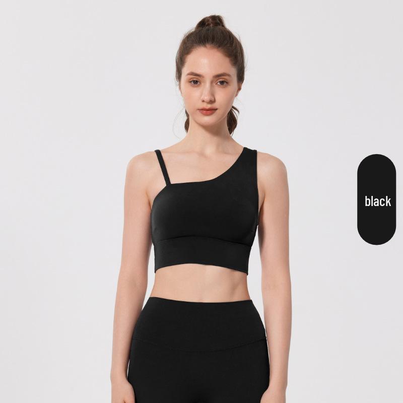 

Nude Asymmetric Strap Sports Bra - Antibacterial, Shockproof, with Pads for Yoga & Fitness. S