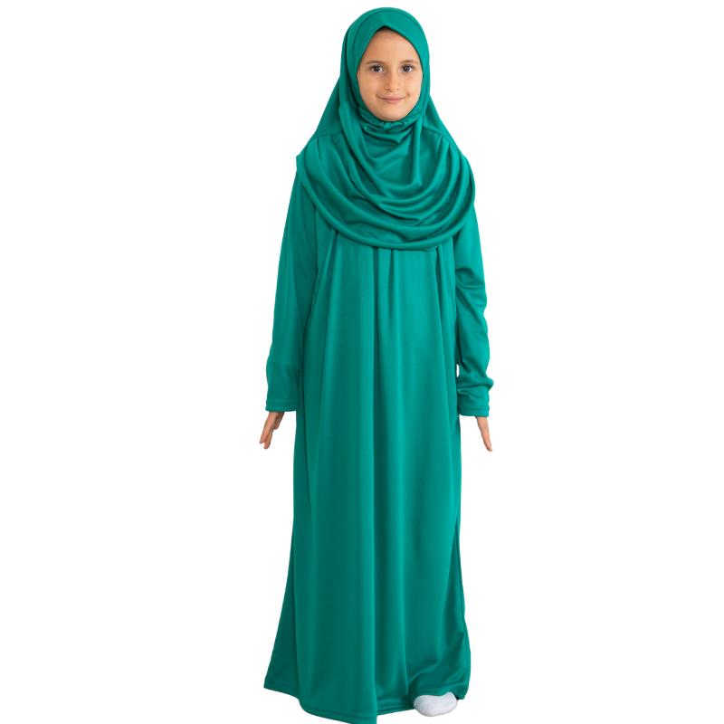 Rochie de Rugăciune pentru Copii Haine Musulmane pentru Fete Abaya cu Mâneci Lungi cu Hijab Set Maxi Islamic din Două Piese Eșarfă Caftan Jilbab