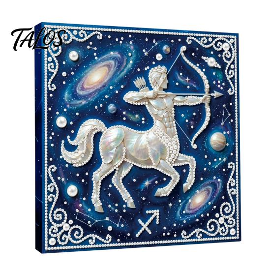 Rhinestone Art Set DIY Faux Pearl Painting Kit, 12 Constellation for Handmade Fake Adults Beginners, Wooden Frame Wall Decoration Crafts