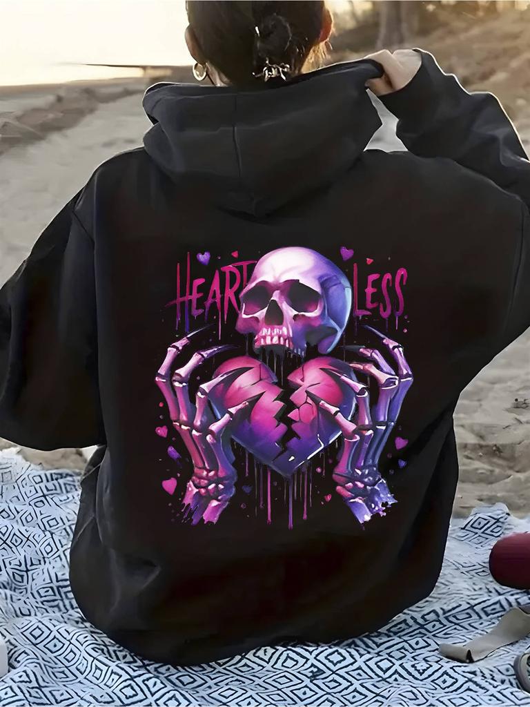 Gothic Streetwear Women'S Hoodie Casual Drop Shoulder Drawstring Hooded Pullover Loose Long Sleeve Tops Daily Wear Skeleton Hands