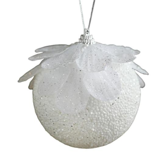 8CM White Foam Christmas Ball Ornament Snowy Holiday Decoration Lightweight Sequin Xmas Tree Hanging Pendant for Home New Year