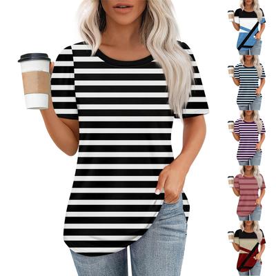 Γυναικείο Μοντέρνο Καθημερινό Μπλουζάκι Πουλόβερ με Μανίκι Κοντό και Εκτύπωση, Στρογγυλή Λαιμόκοψη