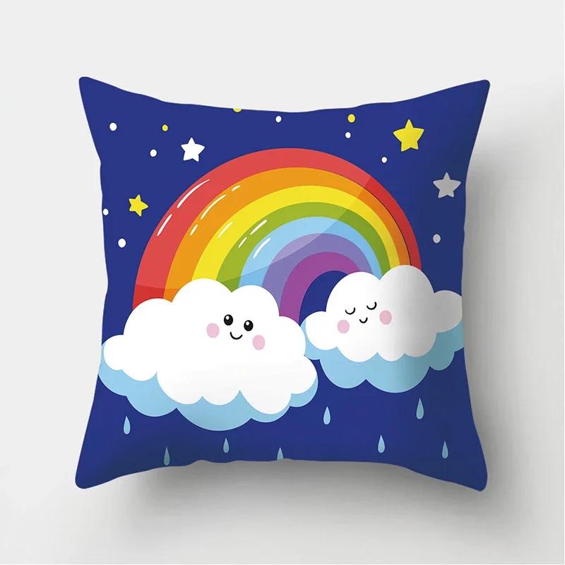 Cloud Star Rainbow Pattern Decorative Cushions Pillowcase Polyester Cushion Cover Throw Pillow Sofa Decoration Pillowcover