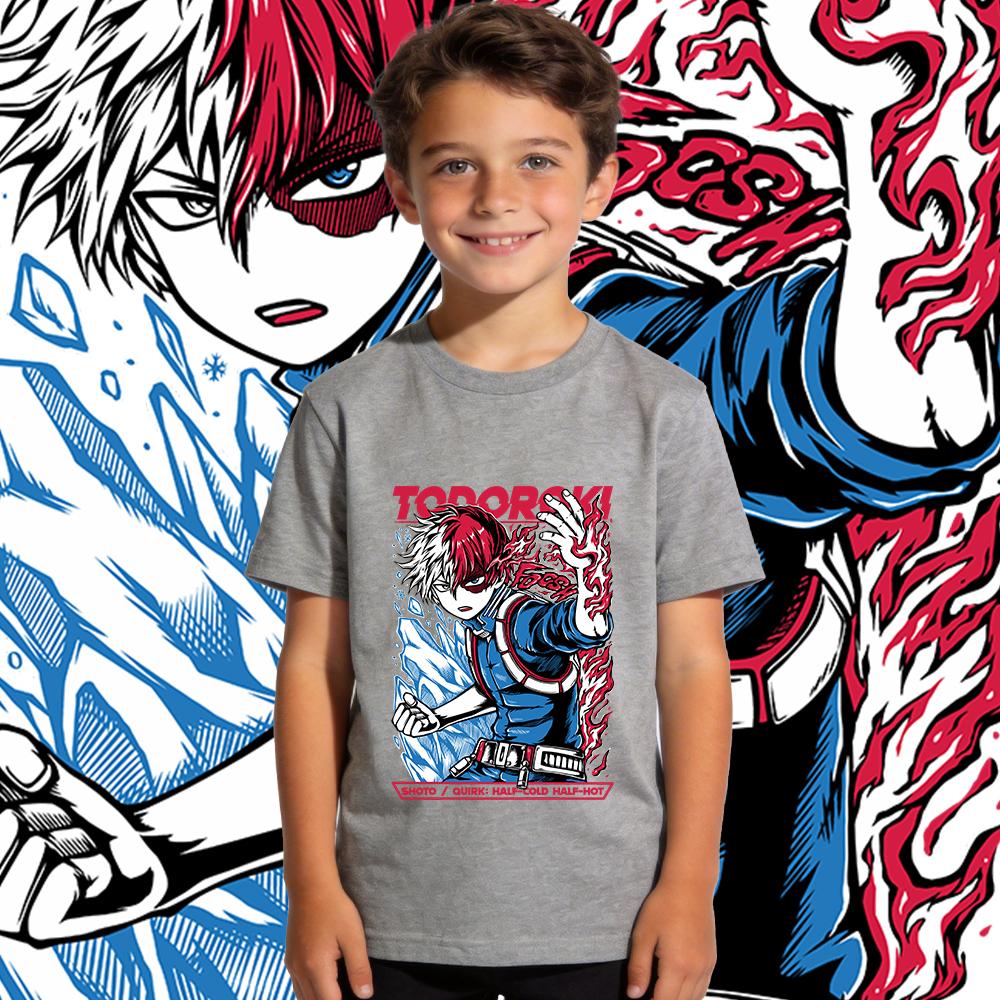 Boys Girls Cotton T Shirt My Hero Academia Shoto Anime Print Kids Casual Short Sleeve Top Soft Breathable Summer Clothing