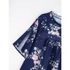 Amazon's new loose top fat mm meat cover top navy blue floral lace-up wooden ear edge loose short-sleeved T-shirt
