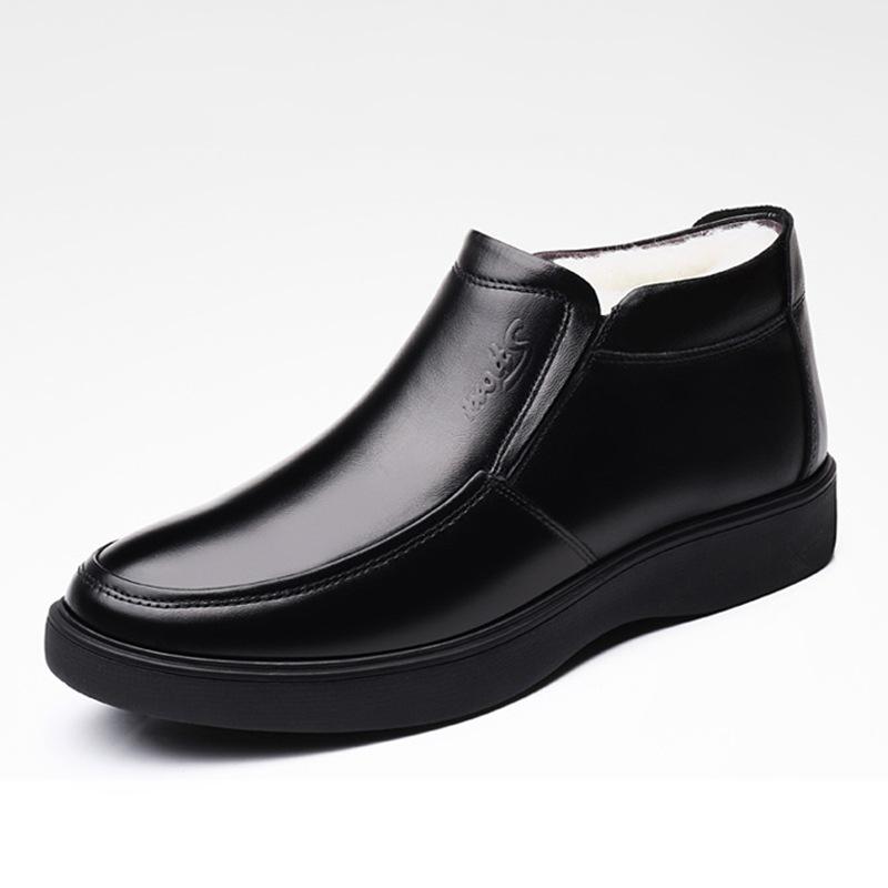 The First Layer of Cowhide Winter Wool Men's Cotton Shoes High-top Fur Integrated Warm Middle-aged and Elderly Plus Size Leather Men's Shoes