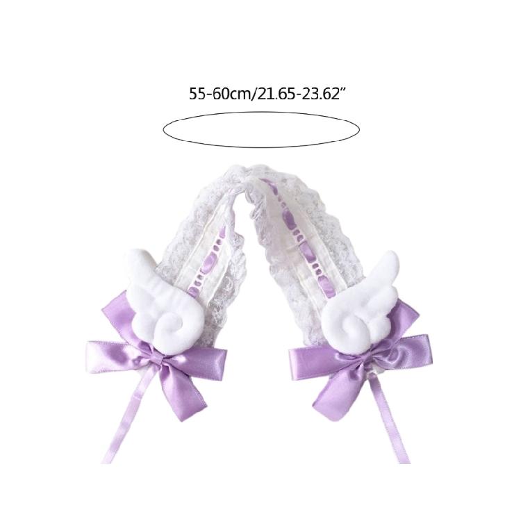 Lolitas Cosplay Maid Headband Lace Hair Bands Wings & Bowknots Decors for Women