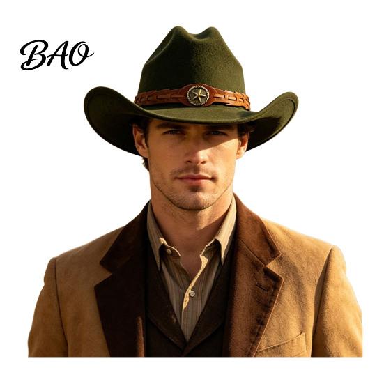 Winter Windproof Wool Cap Unisex Western Cowboy Hat, Felt Fedora Hat with Faux Leather Retro Style Band, Wide Brim Cowgirl for Men Women Outdoor