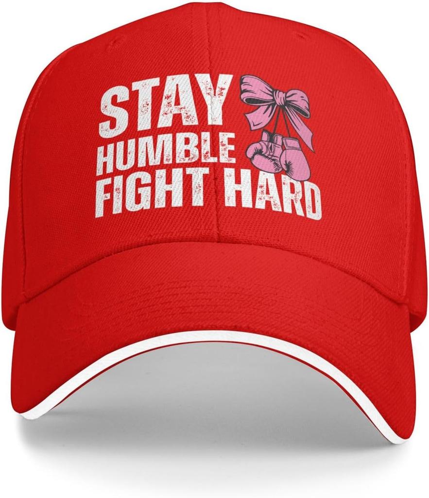 Stay Humble Fight Hard Pink Ribbon Boxing Gloves Baseball Cap Adjustable Polyester Trucker Hat for Adults