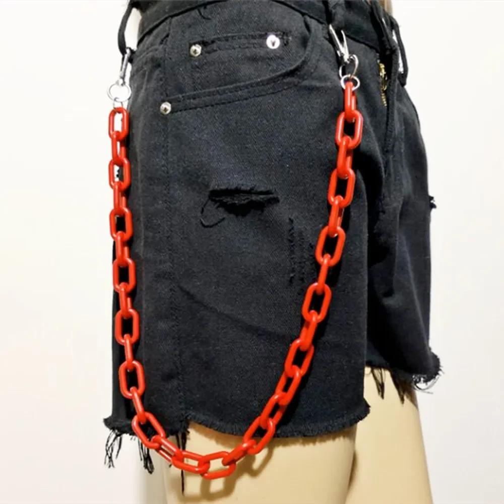 Hip Hop Punk Belt Chain Key Chain Ring Women Men Multicolor Resin Circle Heart Pendant Waist Chain Bag Car Jeans Skirts Pants