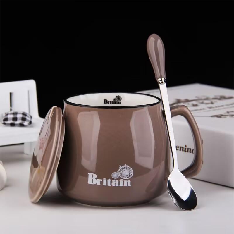 400ml New Product European Style Light Luxury Gold-painted Ceramic Coffee Mug with Lid Spoon Water Cup Milk Mug
