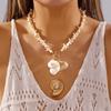 Exaggerated Starfish Conch Pendant Necklace for Women Bohemian Gravel Beaded OT Buckle Necklace Summer Beach Party Jewelry Gift