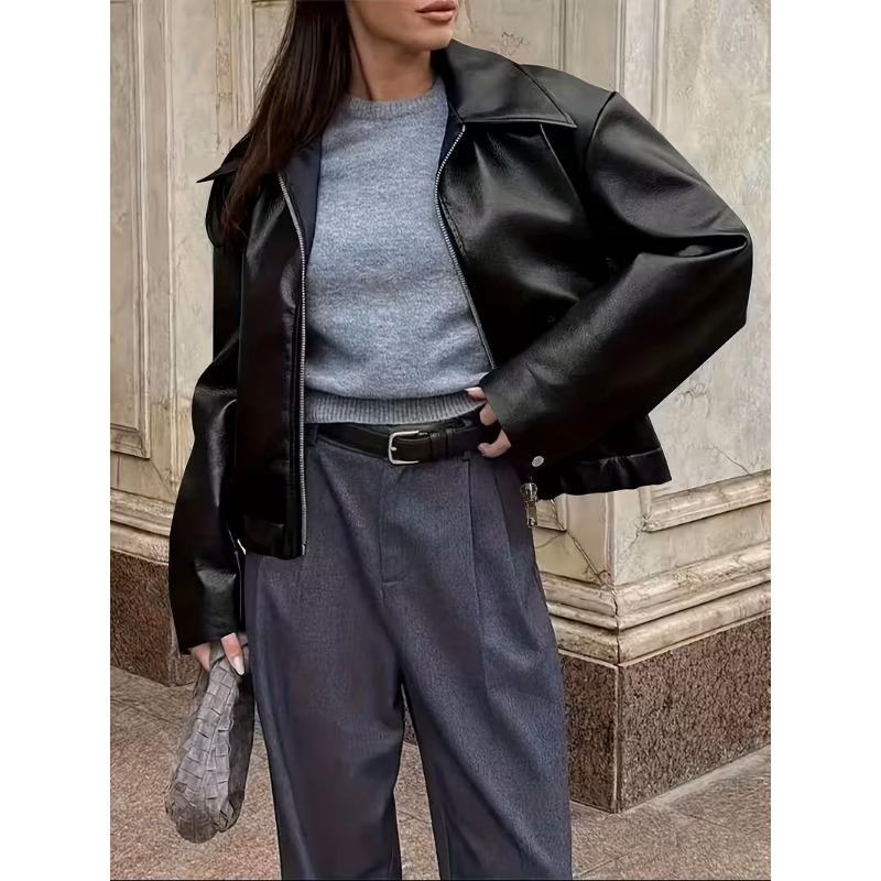 Women S Short Loose Moto Pu Leather Jacket Spring Autumn Fashion Coat