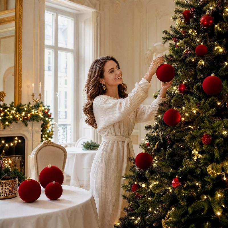 Velvety Christmas Ball Decorations Shatterproof Plastic Decorative Baubles Ornament for Christmas Tree Mantels Staircase