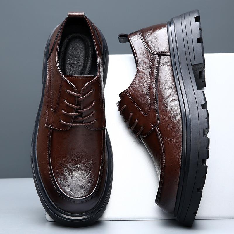 Leather shoes men's business dress big head high sense casual breathable thick sole heightening wedding groom derby shoes
