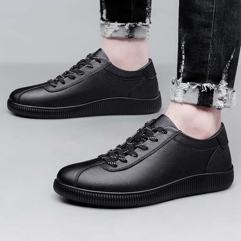 Men's Genuine Leather Plus Size Casual Black Shoes with Soft Sole for Spring and Autumn