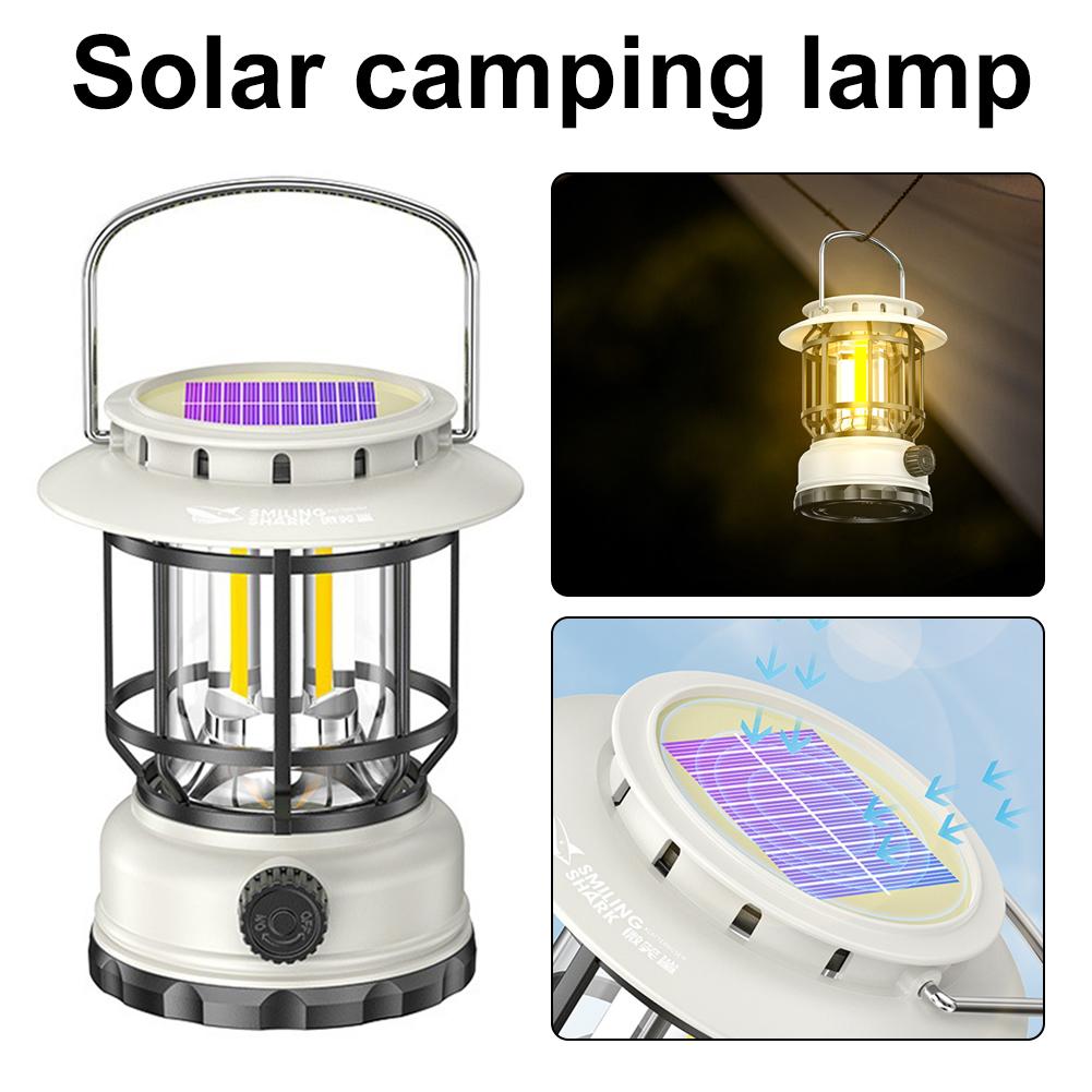 LED Camping Lantern, Outdoor Retro Waterproof Light, Solar USB Rechargeable Horse Lamp, Brightness-Adjustable Ambient