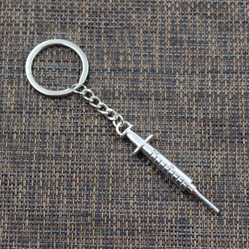Fashion Keychain 62x6mm Doctor Syringe Pendants DIY Men Jewelry Car Key Chain Ring Holder Souvenir For Gift
