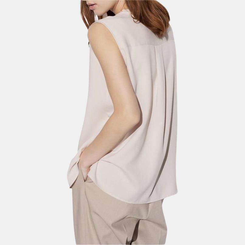 UNIQLO Solid Color Floral Half Open Collar Sleeveless Vest Women tops Light-Beige 467623-30