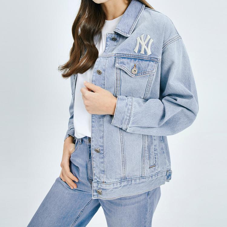 MLB Basic Logo Vintage Denim Loose Jacket Unisex jackets Blue 31JPN2011-50U