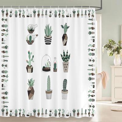 Cortina de Chuveiro Cacto Planta Tropical 180cm *180cm com Ganchos, Cortina de Chuveiro Floral Impermeável, Cortinas de Chuveiro para Banheiro
