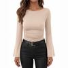 Women S Slim Fit Long Sleeve Flared Sleeve T Shirt Solid Color