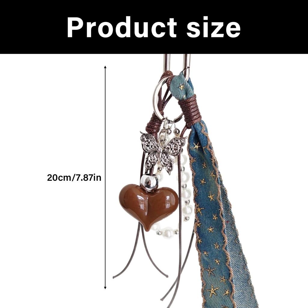 Brelok z plecionego sznurka z motywami motyla i serca Denims Biżuteria Akcesorium na zawieszkę do torby Prezent
