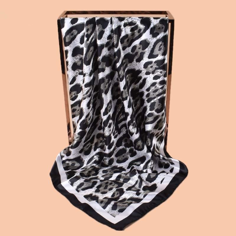 Leopard Square Silk Scarf Women Luxury Design Satin Print Hijab Scarves Pareo Bandana Ladies Shawl Wrap Headband Foulard 90*90cm