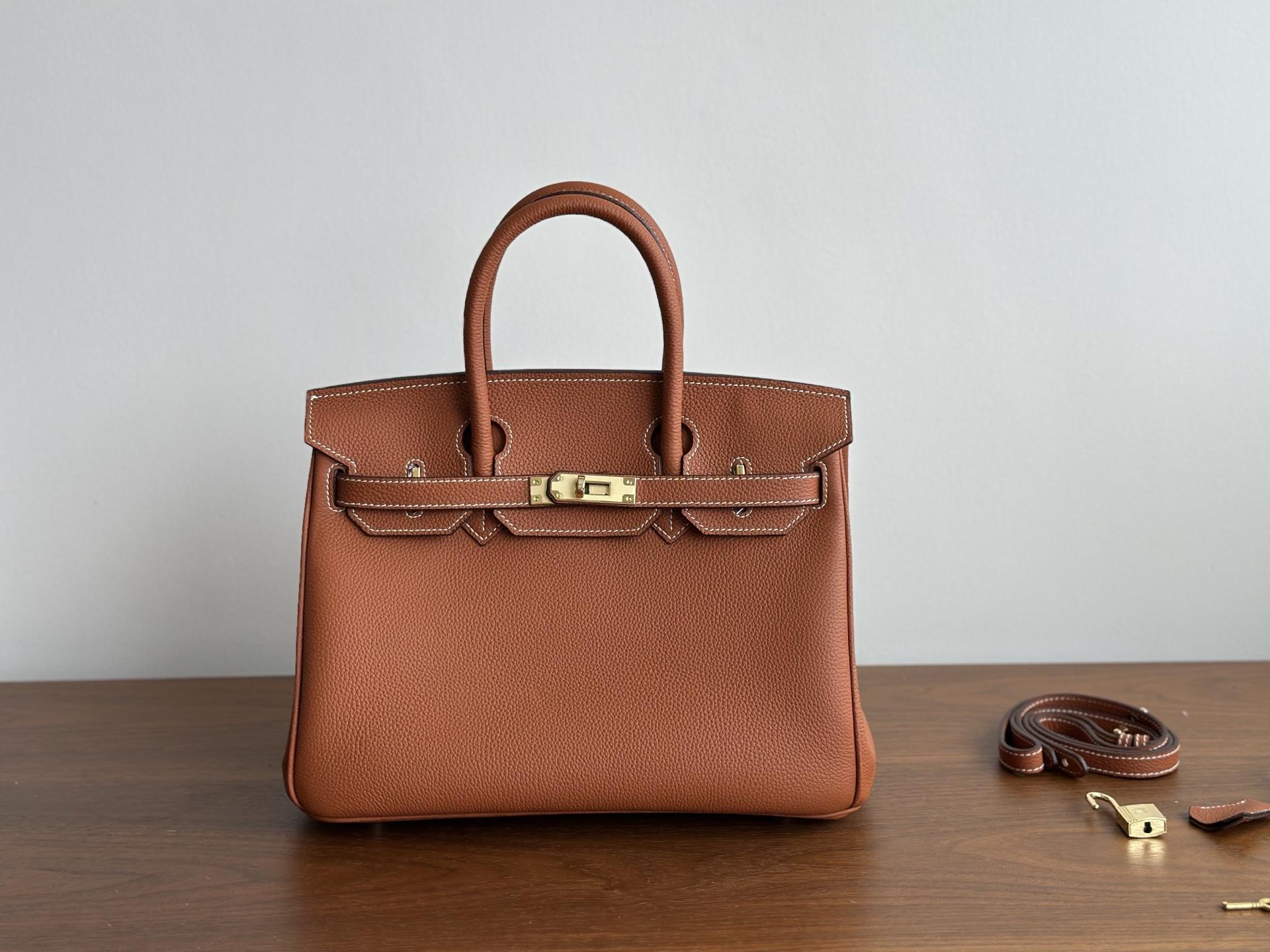 

30cm Bronze Togo Leather Top Layer Cowhide Fashion High-End Large Capacity Handbag Single Shoulder Strap Womens Bag 30cm