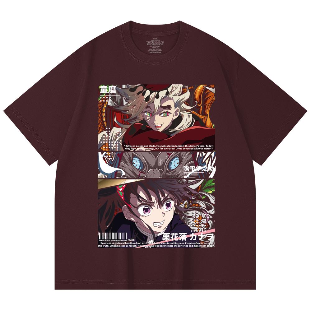 

230 Gsm 100% Cotton Demon Slayer V30 Kanao x Doma Black Print Unisex Heavy Cotton T Shirt 2XL вина червоного кольору