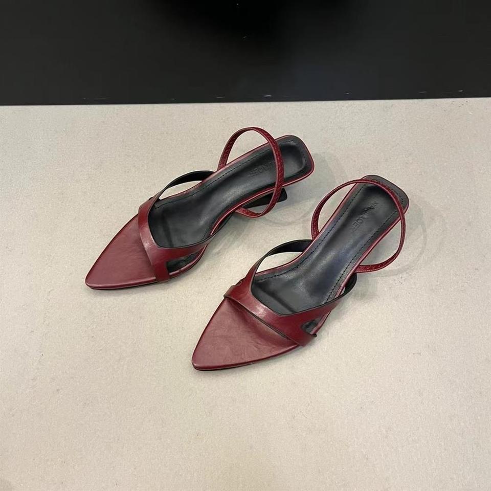 Women s Hundred One Buckle Strap High Heels Summer Pointed Toe Open Toe Slope Heel Sandals 34 бордовый