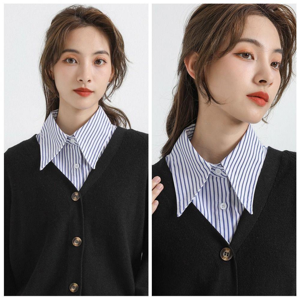 Stripes False Collar Detachable Lapel Half Shirt New Fake Collar  Women Girls